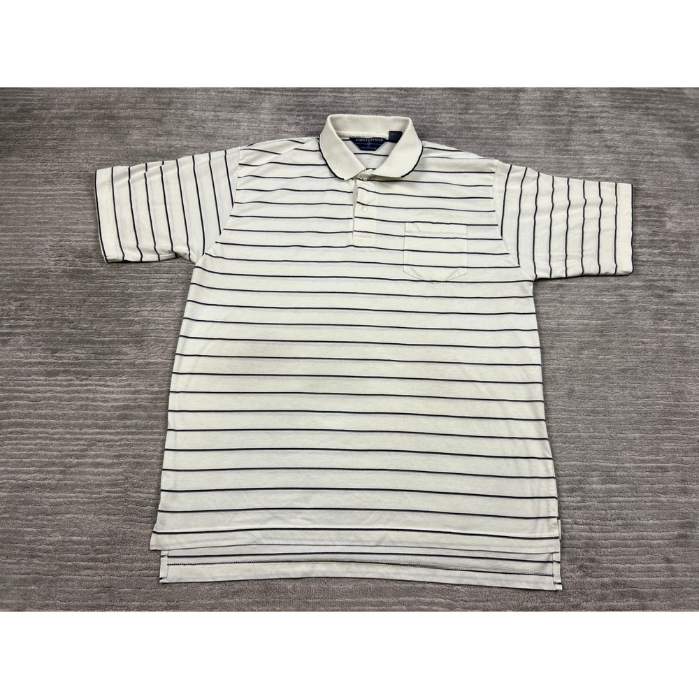 Chesterfield Polo Shirt Mens 2XL Cream Navy Striped Short Sleeve Pocket Casual